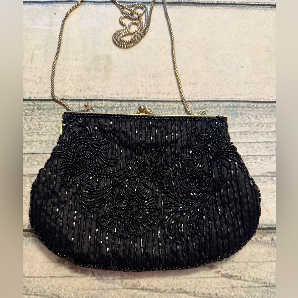 La Regale black beaded evening bag little purse.